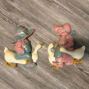 Homco Pastel Figurines with Ducks - Pink and Green